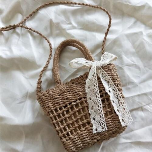Women Vintage Beach Handmade Straw Woven Shoulder Bage Hollow Design Rattan Bucker Bags Bohemian Summer Casual Tote Purse