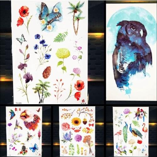 Temporary Tattoo Owl Flower Kids Stickers Waterproof Butterfly Leaf Tattoo Boys Christmas Gift Tatto Girls Body Arm Art Painting