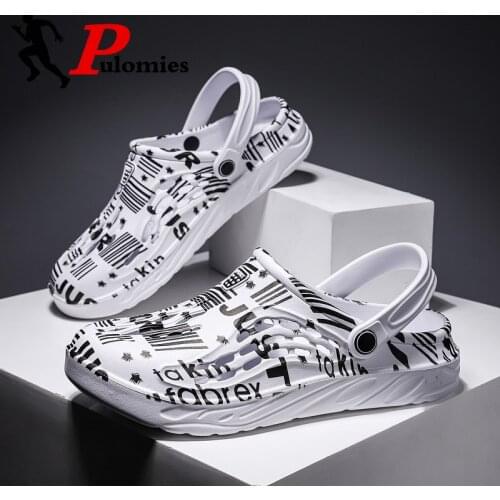 PULOMIES Summer Men and Women Sandals Men Slippers Casual Home Slippers Quick Dry Hole Clogs Couple Garden Shoes Beach Sandals