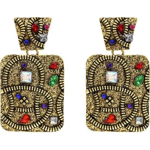 Egypt Vintage Alloy Geometric Earring Women Lady Rhinestone Drop Earring Party African Jewelry Birthday Gift