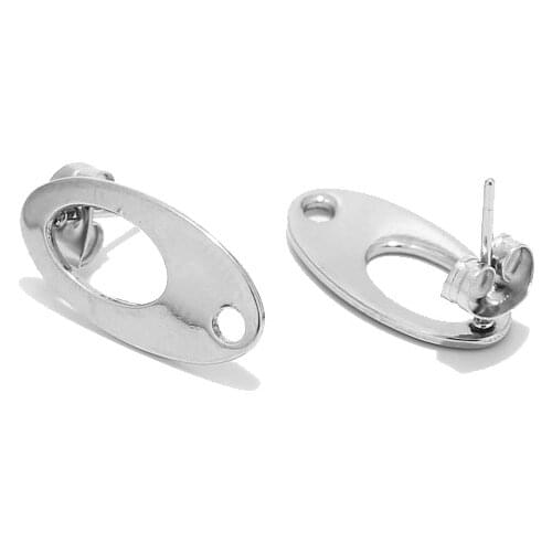 10pcs 9*18mm Stainless Steel Hollow Stud Earring Posts Back Set with Loop Oval Earrings Components For DIY Jewelry Making
