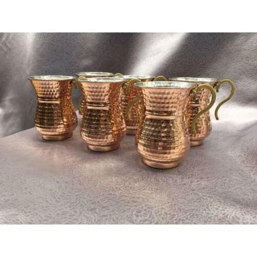 100% Real Copper Cup 6 Pcs Hammer Tattoo Handmade Kitchen