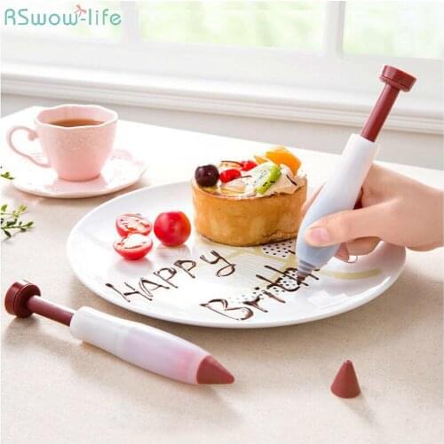 2 Pcs Baking Tools Food Grade Silicone Chocolate Cream Writing Pen Cake DIY Graffiti Pen Squeeze Cream Gun For Baking Utensils