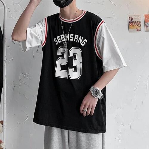 2021 summer short-sleeved t-shirt mens sports trend street hip-hop personality loose fake two tops funko pop basketball jerseys