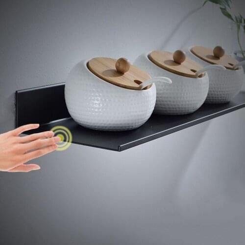 30-60cm Modern Matt Black Bathroom Shelves Kitchen Wall Shelf Shower Bath Storage Rack Bathroom Accessories
