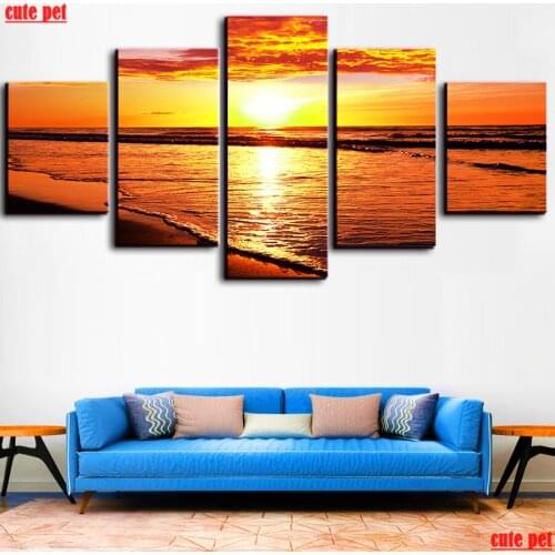 Cute pet DIY Needlework Sunset seascape 5D Diamond Painting CrossStitch Diamond Embroidery sale Full Mosaic puzzle Decor 5PCS