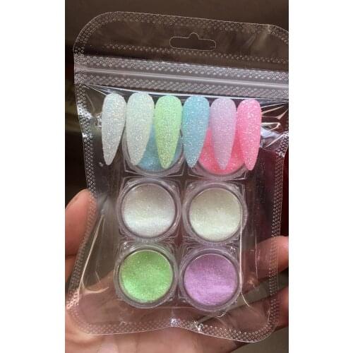6Jars/Set Luminous Pigment Sand Crystal Nail Glitter 3D Fluorescent Dust Powder 2g Glow In The Dark Nail Art Decorations Ta#074