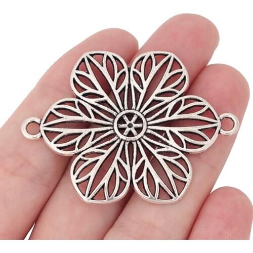 6 x Tibetan Silver Big Hollow Filigree Flower Connectors Charms Pendants Fit Necklace Bracelet Jewelry Making Findings 54x40mm