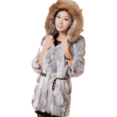 Free Shipping Genuine Rabbit Fur Coat with hood raccoon fur rabbit fur jacket Women Winter Rabbit Fur Waistcoat plus size