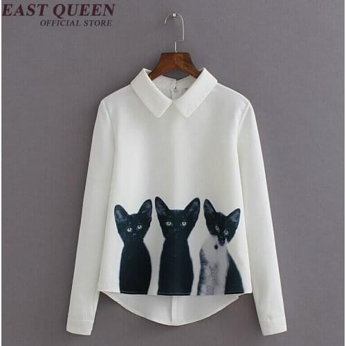 Cat blouse women blouses 2018 summer embroidered cat shirt cat print summer tops 2018 summer women blouses long sleeve AA586