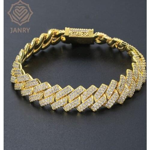 JANRY 14mm Bracelet High Quality Iced Out Micro Pave Cubic Zirconia Cuban Chain Bracelet Hip Hop Jewelry Gift For Party