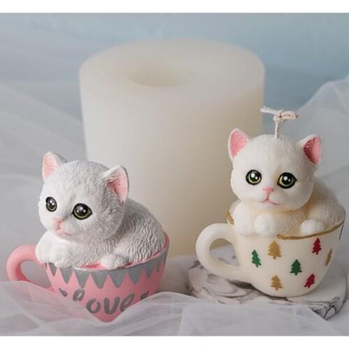 Teacup cat Silicone Candle Mold Easter Animal Soap Chocolate Clay Crafts Art Mold Moulds Cake Decorating Tools Candle Making