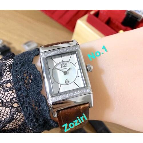 Classic Fashion Lady Genuine Leather Watch Reverso Squadra Small Duetto Rectangle Clock White Black ShellDial Women Wristwatch