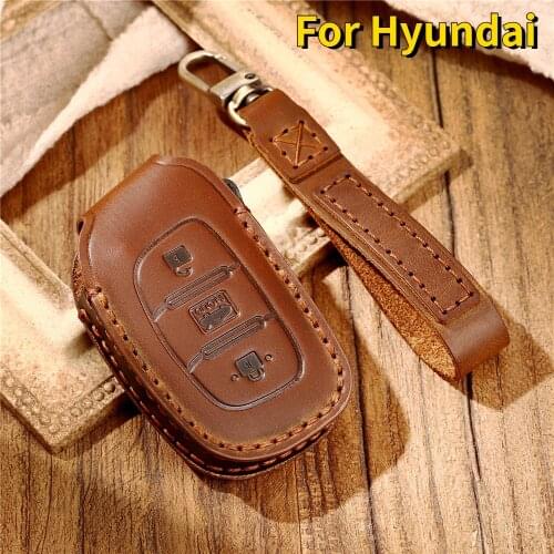 3 Buttons Genuine Leather Car Key Case for Hyundai I10 I20 I30 HB20 IX25 IX35 IX45 TUCSON Avante Key Cover Holder Car Accessorie