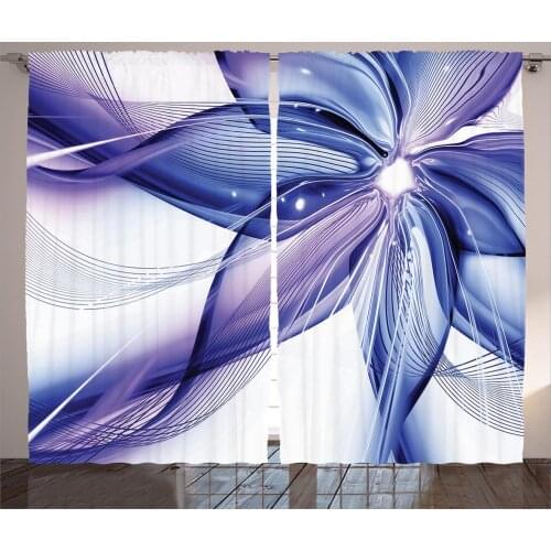 Flower Curtains Electric Petal in Violet Blue Tones Satin Fabric Drapes for Living Room Bedroom 2 Panel Window Set