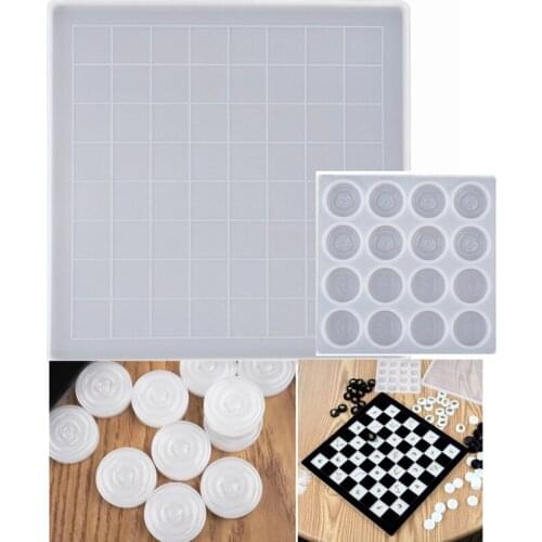 Chess Board Silicone Resin Mold, Crystal Epoxy Resin Mold Chess Board Casting Mold with 3D Chess Piece Mold, for DIY Resin Craft
