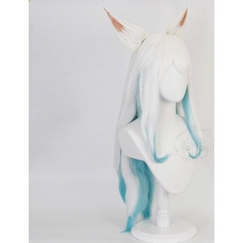 Game LOL Ahri Cosplay Wig Blue Mixed White Long Straight Heat Resistant Synthetic Hair + Free Wig Cap