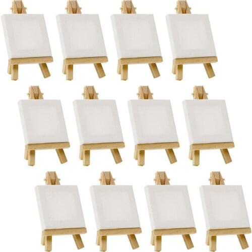 Artists 3 inch x3 inch Mini Canvas & 5 inch Mini Easel Set Painting Craft Drawing - Set Contains: 12 Mini Canvases & 12 Mini E