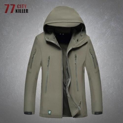 Waterproof Shark Skin Hooded Jacket Men Casual Fleece Warm Multi-pocket Loose Coat Male Outdoor Climbing Hiking Military Jackets
