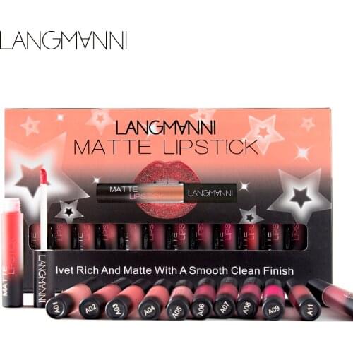 12Pcs/Kit Matte Lipstick Waterproof Batom Long Lasting Lip Gloss Velvet Mate Liquid Lipstick Sexy Red Lips Tint Makeup