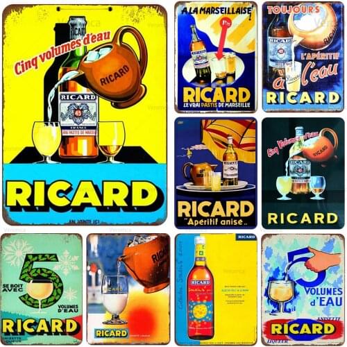Ricard Beer Metal Poster Plaque Vintage Tin Sign Retro Plate Wall Decoration for Bar Pub Club Man Cave Iron Painting Restaurant