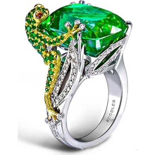 Milangirl Chameleon Lizard Green Zircon Hand Jewelry Rings for Women Anniversary