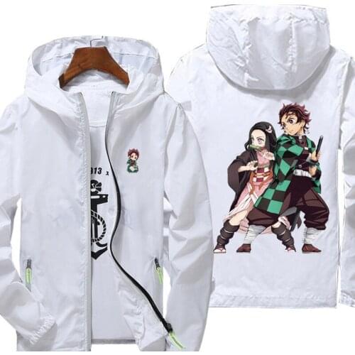 Fashion Demon Slayer jacket men windbreaker hoodie reflective zipper thin jacket unisex casual Sun protection jacket