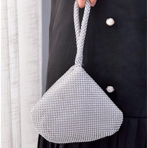 Soft Women Rhinestone Party Evening Bags Lady Luxury Designer Wedding Bridalmaid Handbags Purse Bag Clutch Diamond Triangle Bag