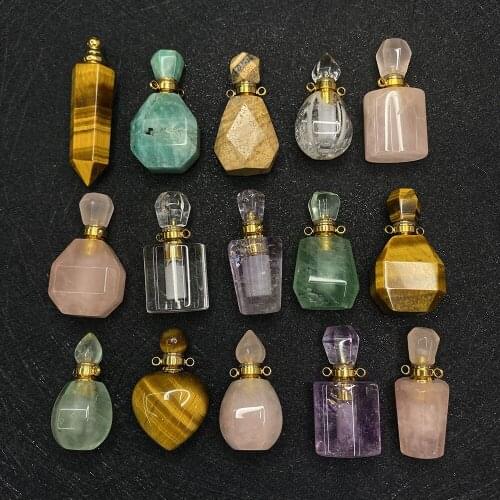 Natural Stone Perfume Bottle Pendant Aromatic Essential Oil Bottle Necklace Pendant DIY Handmade Jewelry Accessories Wholesale