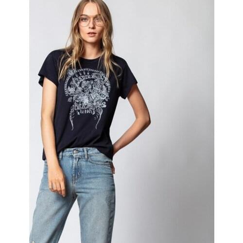 New Women Summer Short Sleeve Skulls Print Cotton T-Shirt Female High Street Fashion Loose Tees Ladies Casual Designed Top ML039