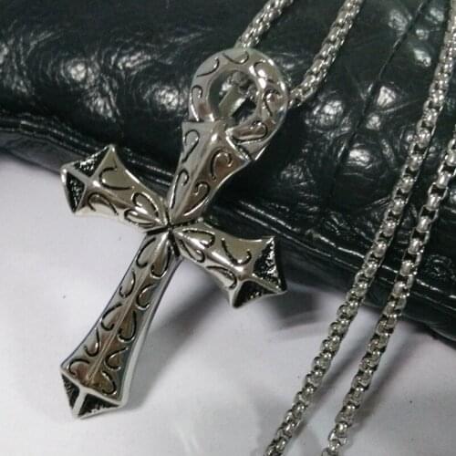 New Arrive 316L Stainless Steel Silver Color Cross Crucifix Biker Jewelry Mens Pendant Necklace Box Chain 24" Wholesale Gift