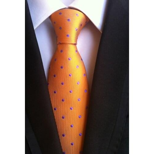 NEW arrival TOP Woven necktie orange tie with purple dots