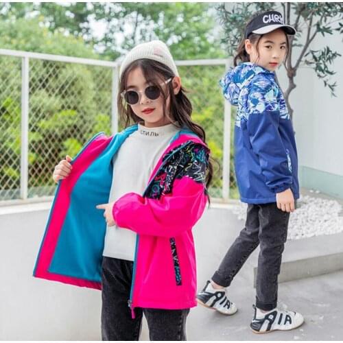 Autumn Children Outwear Windbreak Jacket Girls Hooded Fleece Warm Coat Waterproof Windproof Kids Clothes Sport Jacket For Girls