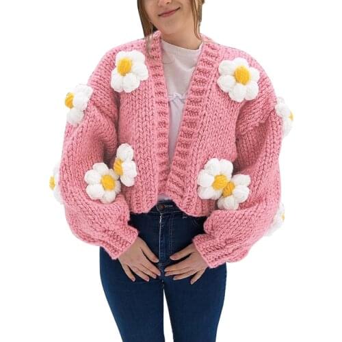 FiiShiMi Power Fall Clothing Fashion Loose Pink Embroidered Women Top Streetwear Casual Knitted Sweater Cardigans