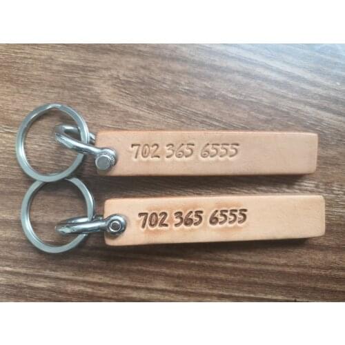Personalized Keychain Leather Key Fob Custom Name&phone number