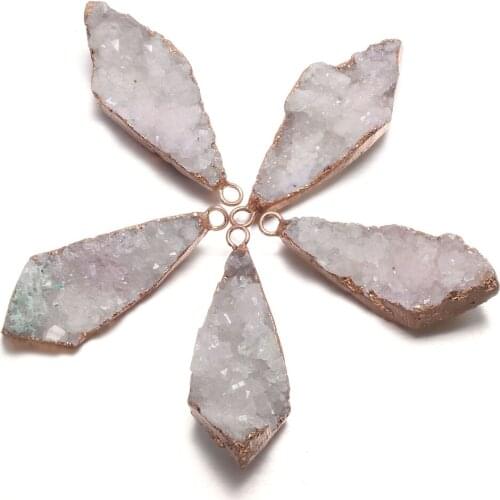 Fashion Irregular Rhombus Crystal Pendant Natural Druzy Agates Charms For Jewelry Making DIY Necklace Accessories Size 20x50mm