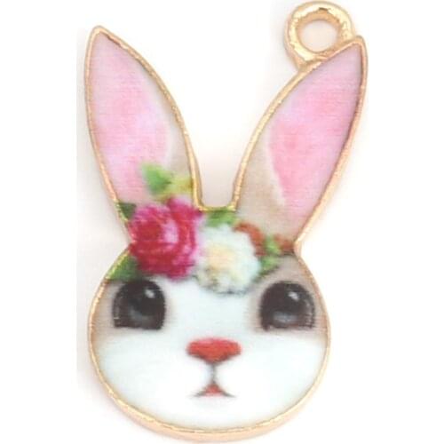 Zinc Based Alloy Charms Cute Rabbit Animal Colorful Enamel Pendants For DIY Making Necklace Fashion Jewelry 19mm x 11mm, 10 PCs