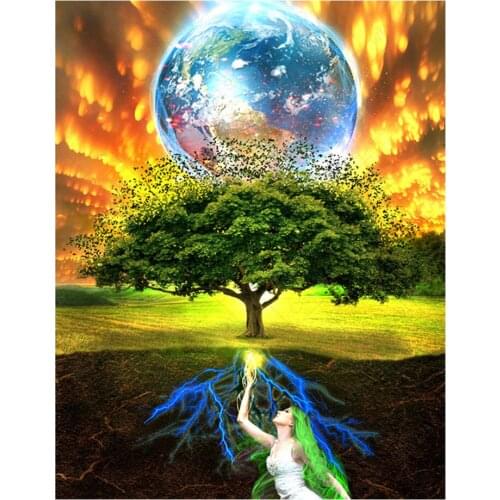 Full Square Round Diamond 5D Diy Diamond Painting Earth Tree Woman Embroidery Cross Stitch Mosaic Wedding DecorationZP-4853