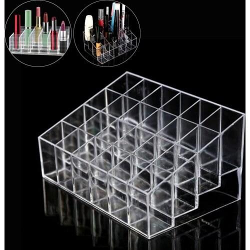 Clear 24 Grid Lipstick Stand Case Makeup Organizer Storage Box Lipstick Display Stand Holder Cosmetic Jewelry Organizer Box