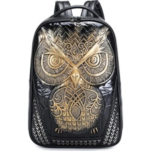 2021 Rivets stereoscopic 3d owl backpack leisure travel computer waterproof outdoor PU bag