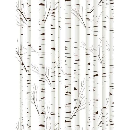 Peel And Stick Removable Handpainting Watercolor Black/White Birch Tree Self Adhesive Prepasted Wallpaper For Bedroom Wall Decor