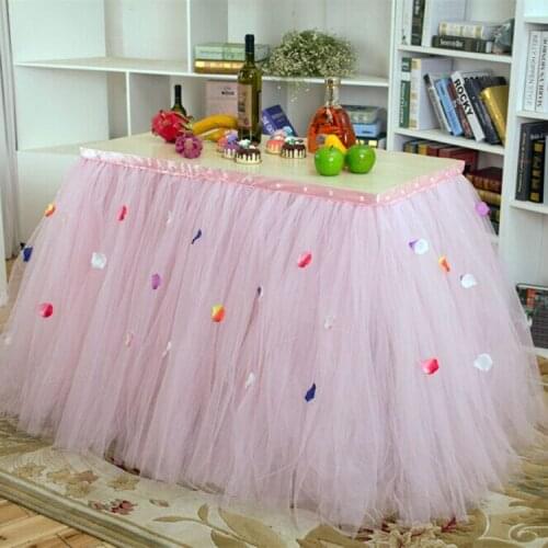 Yarn Tablecloth Rose Petal Table Cover for Wedding Birthday Decoration Tutu Table Skirt Home Party Supplies Table Decoraion