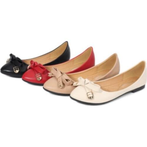 Ladies Solid Bow Shoes Flat Pointy Toe Loafers High Quality PU Slip-on Big Size 46 Low Cutter Footwear Casual Shoes Women Khaki