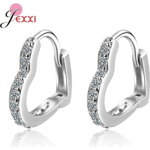 Fast Shipping Genuine 925 Sterling Silver Hoop Earrings With Sparkling Crystal Heart Shape Hoop Earrings Two Colors For Choice