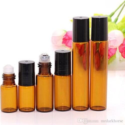 YTP174 Refillable Amber 3ml ROLL ON Bottles for Fragrance PERFUME ESSENTIAL OIL Bottle with Steel Metal Roller Ball Free Shipp