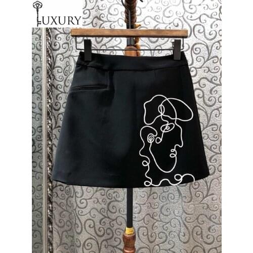 Fashion 2020 Spring Summer High Quality Women Appliques White Embroidery Patchwork A-Line Basic Sexy Club Skirts