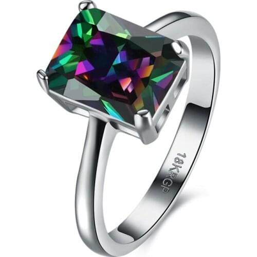 Most Popular and Romantic 18 K White Gold Colorful CZ Rainbow Rings For Women Girls Engagement Party Femme Bague Jewelry Trinket