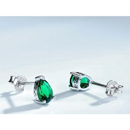 DY 925 Sterling Silver Earring Pear Shape Gemstone Emerald Cubic Zirconia Synthetic Stone Stud Earring For Women Trendy Jewelry