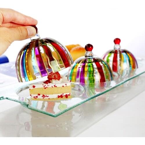 Handmade Colorful Glass Dessert Cover Round European Cake Bread Tray Hand-painted Fresh Cover