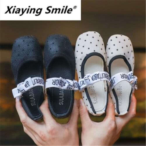 Xiaying Single Shoes 2019 New Korean Style Shallow-mouthed Alphabet Girl Princess Shoes Butterfly-knotted Soft-soled 2019160